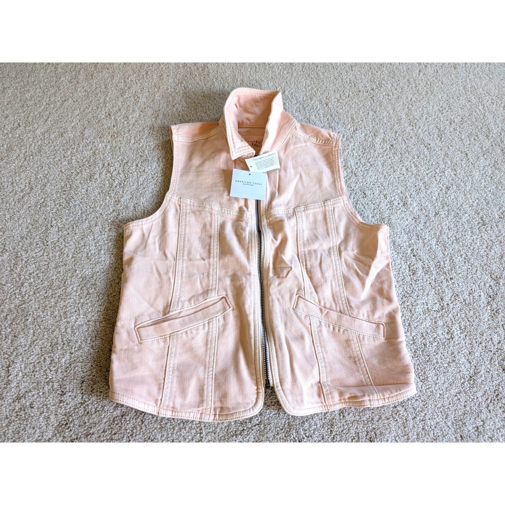 American Eagle Womens Small Denim Jacket Vest Full Zip NWT Biker Trucker Light